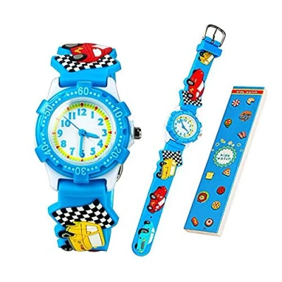 Afbeelding van Horloge voor peuter/kinderen/kids,3D Leuk Cartoon Siliconen Bandje, Horloges, Tijd, Leraar Geschenken, Horloges Kinderen, Meisjes, Peuters, Blauwe auto