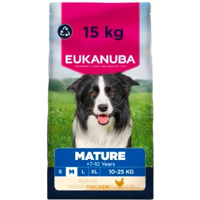 Afbeelding van Eukanuba Hondenvoer Droog met verse kip voor middelgrote rassen, premium droogvoer wat oudere honden, 15 kg