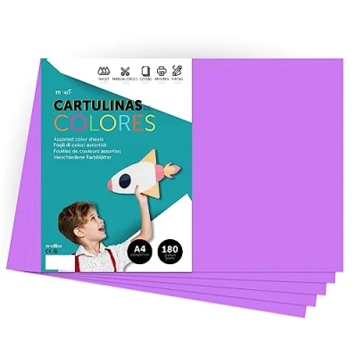 Afbeelding van Cartulina de Colores, A4 Colores Intensos, Hojas 180gr para Manualidades, Imprimir tus Documentos y Diseños Creativos, Folios · m office (25 hojas, lila)