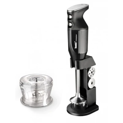 Afbeelding van bamix Staafmixerset M200 MONO PRO 1 incl. multifunctioneel mes, 3 opzetstukken, houder, 200 watt, 2 standen, roestvrij staal, Made in Switzerland, zwart