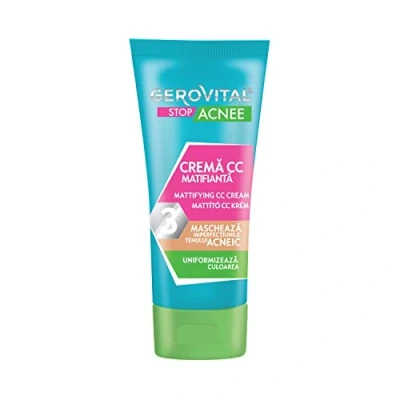 Afbeelding van Gerovital Stop Acne Matteer CC Crème Directe Dekking en Glans Controle Medium Kleur Past zich aan Huidskleur Veilig 50ml