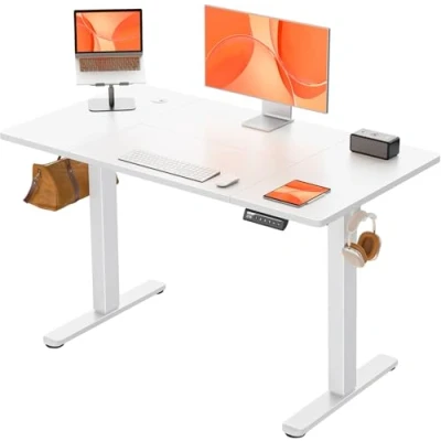 Afbeelding van ErGear In Hoogte Verstelbaar Elektrisch Bureau, 120 x 60 cm, Computer Bureau met 4 Functie Geheugen, Splitbord, Wit