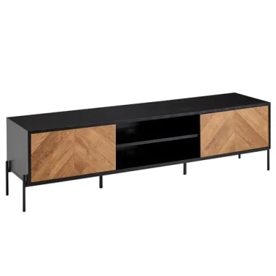 Afbeelding van FineBuy HiFi Lowboard Hout Zwart/Eiken Decor TV Dressoir 163x45x40 cm Meubel met 2 Deuren Tafel Bord Woonkamer Modern