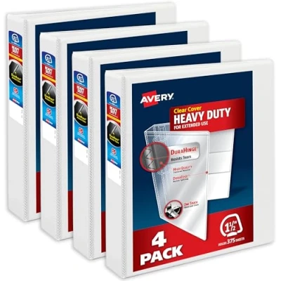 Afbeelding van Avery Robuuste View 3 ringband, 3,8 cm One Touch EZD ring, voor 21,6 x 27,9 papier, 4 witte mappen (79781)