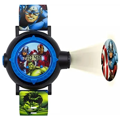 Afbeelding van Avengers digitaal kinderhorloge met multicolour wijzerplaat display en blauwe PU band AVG3536, Veelkleurig/Blauw, Riem