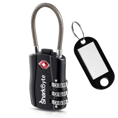 Afbeelding van SharkByte TSA Koffersloten 3 Dial Security Travel Combinatie Hangslot, Flexibele Kabel Draad Reisslot voor Koffers Bagage Case Reistas Gym Locker Code Klein Hangslot (Pack van 1)