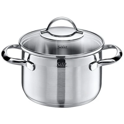 Afbeelding van Silit Agaat Kookpan, klein, 16 cm, glazen deksel, vleespan, inductie 1,9 l, roestvrij staal, deels gematteerd, ongecoat, ovenbestendig, zilver