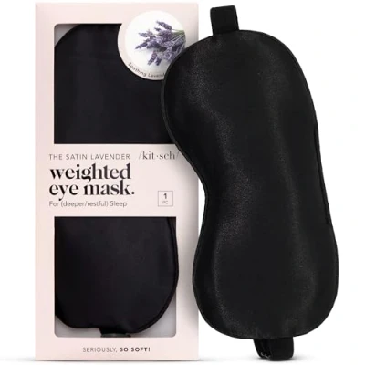 Afbeelding van Kitsch gewogen oogmasker om te slapen, lavendel verzwaard slaapmasker, satijnen stijlvolle oogbedekking, kussen voor een diepere slaap, 1 stuk (zwart)