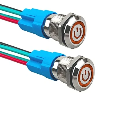 Afbeelding van Aiqeer 2 stuks 12 mm vergrendelende drukschakelaar, V / 24 3 A, auto ontsteking, startschakelaar, IP66 waterdichte roestvrijstalen met voorbedraad stopcontact (geel LED)