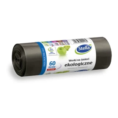 Afbeelding van Stella 004164 afvalzakken Eko 60 l 10 stuks vuilniszak voor huisafval kantoor van dikke LDPE regranulaatfolie kleur: zwart