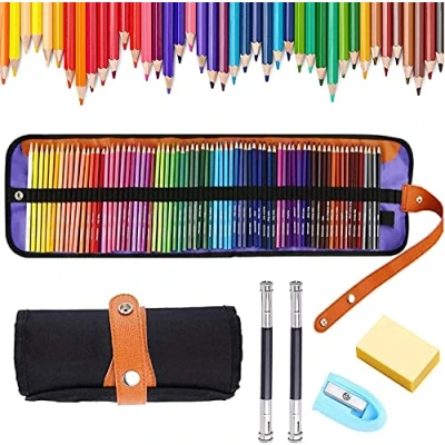 Afbeelding van kleurpotloden set,Kleurpotloden en tekenstift,Tekenpodloden Set,72 voor professionele kunstenaars tekenpotloden set tekenen,met oprolbare canvas zakje pakket
