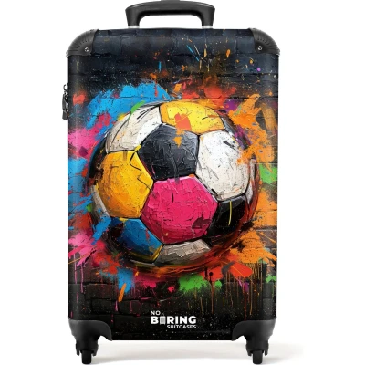 Afbeelding van NoBoringSuitcases.com® Handbagage koffer lichtgewicht Reiskoffer trolley Graffiti voetbal met felle kleuren Rolkoffer wieltjes Past binnen 55x40x20 en 55x35x25