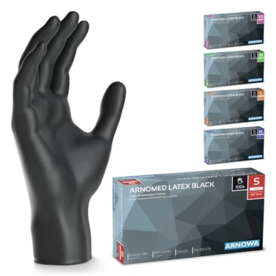 Afbeelding van ARNOMED Latex wegwerphandschoenen S, zwart, poedervrij, 500 stuks, handschoenen voor eenmalig gebruik, verkrijgbaar in maat XS, M, L &amp; XL