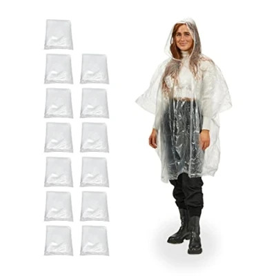 Afbeelding van Relaxdays regenponcho set van 13 regenkledij fiets regencape met capuchon uniseks doorzichtig