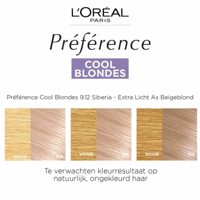Afbeelding van 3x L&#039;Oréal Préférence Cool Blondes Permanente Haarkleuring 9.12 Siberia Extra Licht As Beigeblond