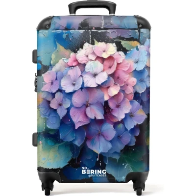 Afbeelding van NoBoringSuitcases.com® Koffer groot Rolkoffer lichtgewicht Hortensia bloemen in graffiti stijl Reiskoffer met 4 wielen Grote trolley XL 20 kg bagage