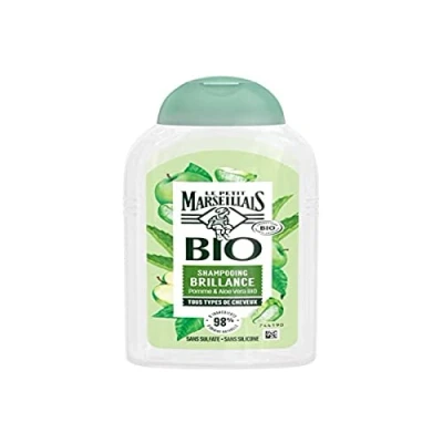 Afbeelding van Le Petit Marseillais shampoo Brillance Bio appel &amp; aloë vera (240 ml fles) voor alle haartypes 98% ingrediënten van natuurlijke oorsprong, sulfaat en siliconenvrij