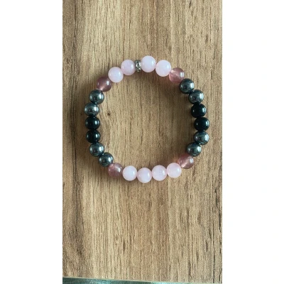 Afbeelding van Edelsteen Armband &quot;Hart &amp; Kracht&quot; Rozenkwarts, Rode Agaat, Obsidiaan Hematiet (8mm, 18 cm)