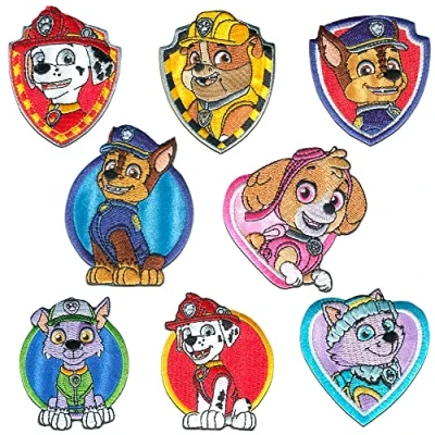 Afbeelding van Lapjes Appliqués Poot Patrol © Set 8 Stuks overdrukplaatjes opzetstukken Applicaties opnaaien opstrijken Lap Patches, Maat: 7,5 x 6,1 cm