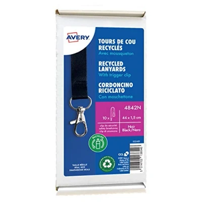 Afbeelding van Avery Schouderband met karabijnhaak, gerecycled, zwart, 10 stuks, 44 cm lang x 1,5 breed (4842N)