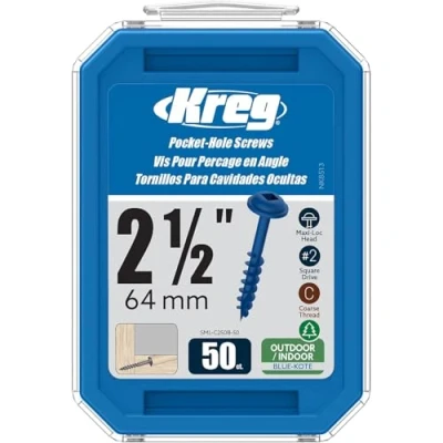 Afbeelding van Kreg SML C250B 50 Blue Kote zakschroeven, 2 1/2 inch, grove schroefdraad, Maxi Loc kop (50 stuks)