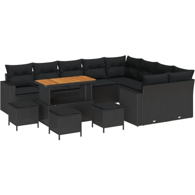 Afbeelding van vidaXL 13 delig tuinbankstel met kussens Zwart Poly Rattan Acacia