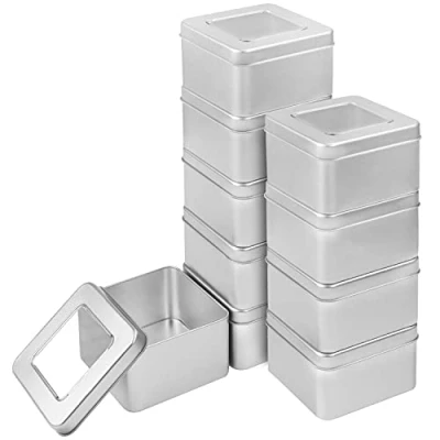 Afbeelding van Kurtzy Zilver Metalen Opslag Bakjes met Deksel (10 Pak) L9 x B9 H5,7 cm Klein &amp; Draagbaar Niet Scharnierend Lege Mini Vierkante Huis Hobby Container Survival Kit