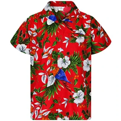 Afbeelding van Funky Hawaiiaans Overhemd, Hawaii Korte Mouw, Cherryparrot, Rood, XXL