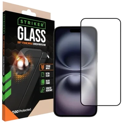 Afbeelding van Striker D3O Xtreme Impact Glass Screen Protector Black Frame Apple iPhone 14 Pro Max/15 Plus/...