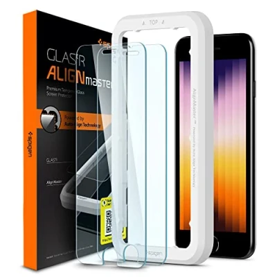 Afbeelding van Spigen AlignMaster Screenprotector compatibel met iPhone SE 2022, 2020/8 / 7, 2 Stuks, Frame voor eenvoudige installatie, Kristalhelder, Case friendly, 9H Gehard Glas