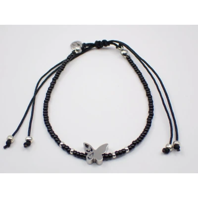 Afbeelding van Armband Miyuki glanzendzwart met symbool vlinder