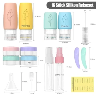 Afbeelding van Reisflessen om te vullen, 17 stuks siliconen reisflessen, lekvrije Essentials en reisshampoocontainers, BPA vrij, praktische reisflessenset voor lotion, spoeling, douchegel