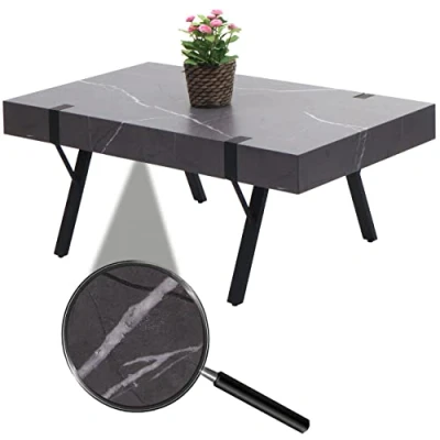 Afbeelding van Mendler Salontafel HWC L54, woonkamertafel, bijzettafel, banktafel, metaal, 43 x 110 60 cm, marmerlook, grijs