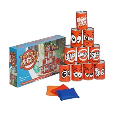 Afbeelding van Relaxdays blikgooien spel kinderfeestje oud hollands spelletje kinderverjaardag