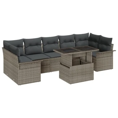 Afbeelding van vidaXL 8 delige Tuin Sofa Set met Kussens Grijs Poly Rattan, 2 zits Opslag &amp; Rattan