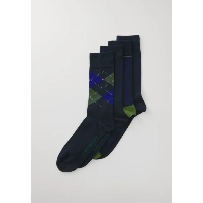 Afbeelding van Tommy Hilfiger MEN SOCK 4 PACK Check Stripe Sokken, Heren, Maat: 43 46, Blue
