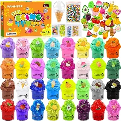 Afbeelding van FAMKEEP Fluffy Slime Set 32 ​​​​Pack, Butter Set, Fun Clear DIY Kit, Mini Scented for Kids Party Favor, Meisjes en Jongens, Zacht rekbaar