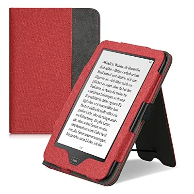 Afbeelding van kwmobile case compatibel Met Tolino Vision 1/2 / 3/4 HD hoes standaard E reader cover van kunstleer In rood/donkergrijs