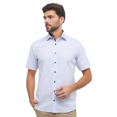 Afbeelding van Eterna Strukturiertes Baumwollkurzarmhemd Modern FIT Overhemd, Heren, Maat: 38, Light blue