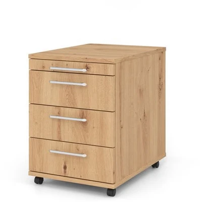 Afbeelding van BARI 1606 RE Rolcontainer Hout met 3 lades Knoestige Eiken Rail handvat (kunststof)