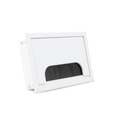 Afbeelding van ATM® Bureaukabeldoorvoer, roestvrij staal met geïntegreerde borstel en klep, voor orde overzicht op de werkplek, rechthoekig (wit, 80 x 120 mm)