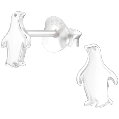 Afbeelding van JoyS Zilveren pinguin oorbellen 4 x 7 mm zilver egaal kinderoorbellen