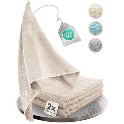 Afbeelding van Homewell Handdoekenset, zacht en absorberend, 100% katoen, Oeko Tex 100 gecertificeerd (2 handdoeken 50 x cm, beige)