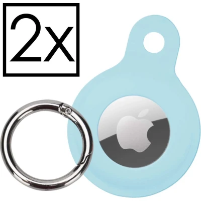 Afbeelding van Hoesje Geschikt voor Apple AirTag Sleutelhanger Houder Siliconen Hoes Lichtblauw 2x