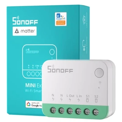 Afbeelding van SONOFF MINIR4M Matte wifi smart relaisschakelaar, schakelaar, 2 weg mini doe het zelfmodule, huisautomatisatie, smarthome lichtschakelaar, inbouw, compatibel met Apple Home, Alexa en Google