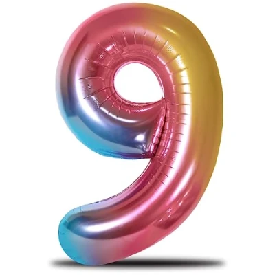 Afbeelding van envami® Luchtballon verjaardag XXL regenboog, reuzefolieballon van 101cm, verjaardagsdecoratie, ballon, cijfer, decoratie voor verjaardag, vliegt met helium (cijfer 9)
