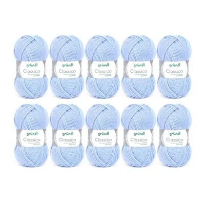 Afbeelding van Gründl Classico wol (Oeko Tex® gecertificeerd breigaren van 50% scheerwol (Merino) &amp; polyacryl, 50 g/120 m, naalddikte: 3,5 4,5, 10 bollen à g), lichtblauw