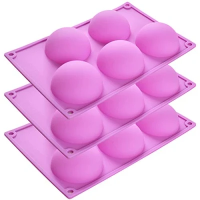 Afbeelding van Newk 5 gaten semi bol siliconen mal, 3 verpakkingen holte halve bolvorm voor het maken van chocoladebom, cake, gelei, pudding, koepelmousse paars