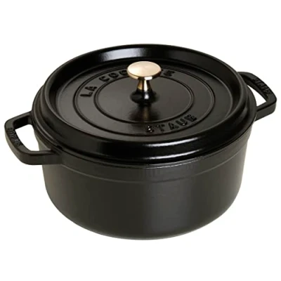 Afbeelding van Staub 1102285 Cocotte/braadpan, rond met deksel 28 cm, 6.7 L, matzwart email aan de binnenkant van pot
