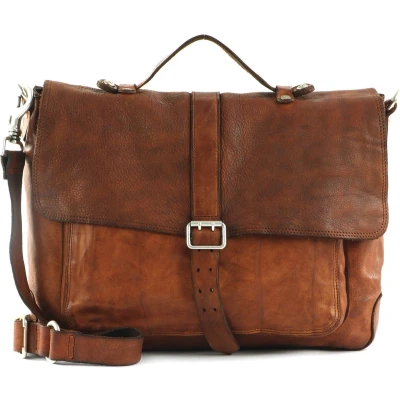 Afbeelding van CAMPOMAGGI Leren Business tas Schoudertas Saturno Briefcase Cognac Bruine